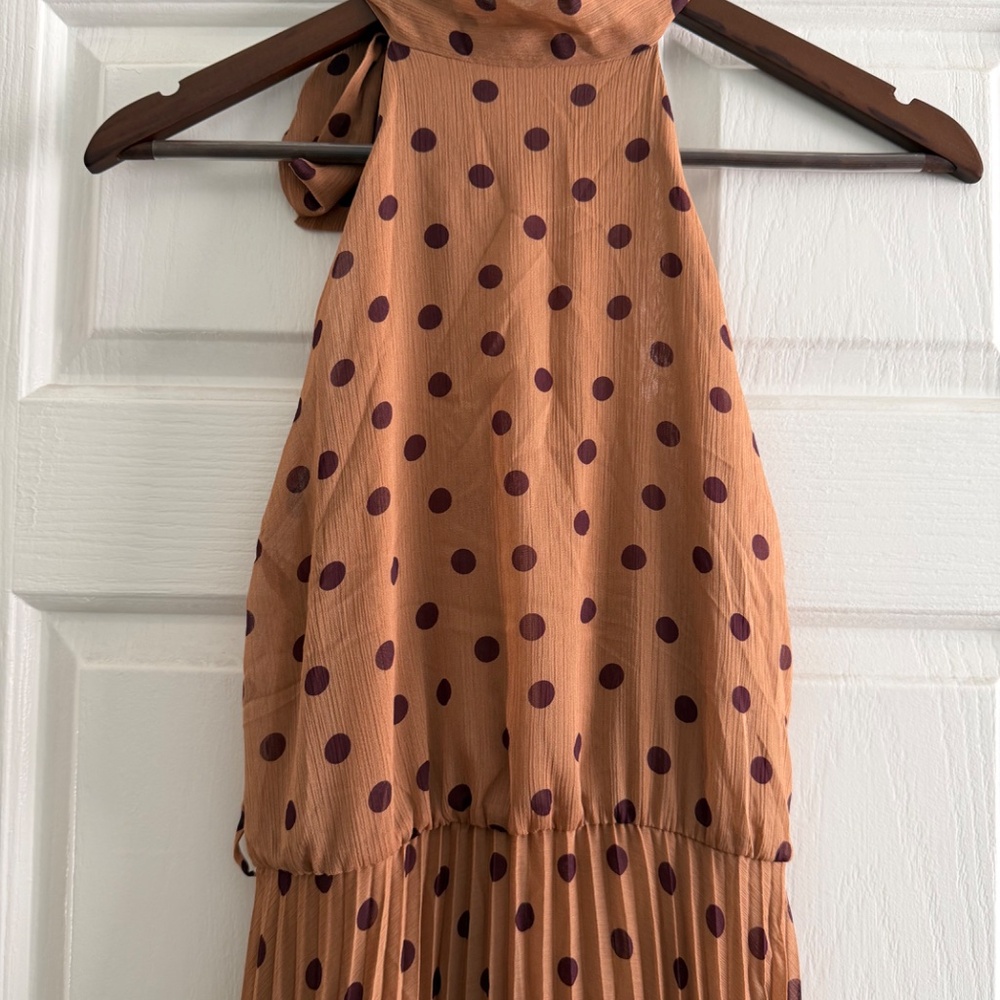 Zara Collection Halter Polka Dot Long Dress, Women Maxi Dress, Brown Size XS NWT